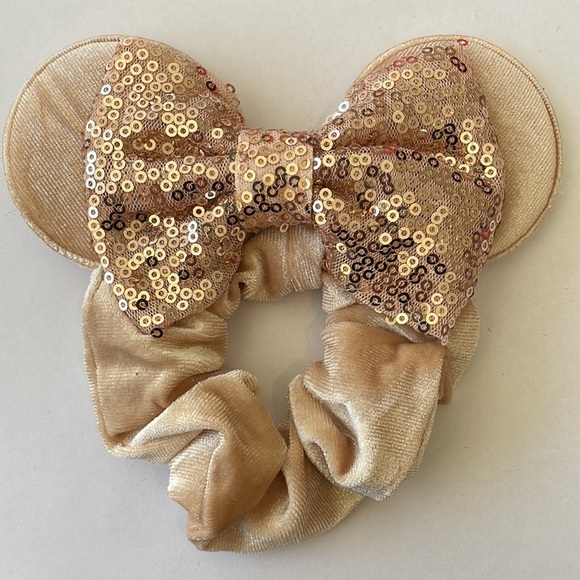 Mickey Mouse Ears Scrunchie Ponytail Holder with Sequins - Gold/Tan - Picture 6 of 6
